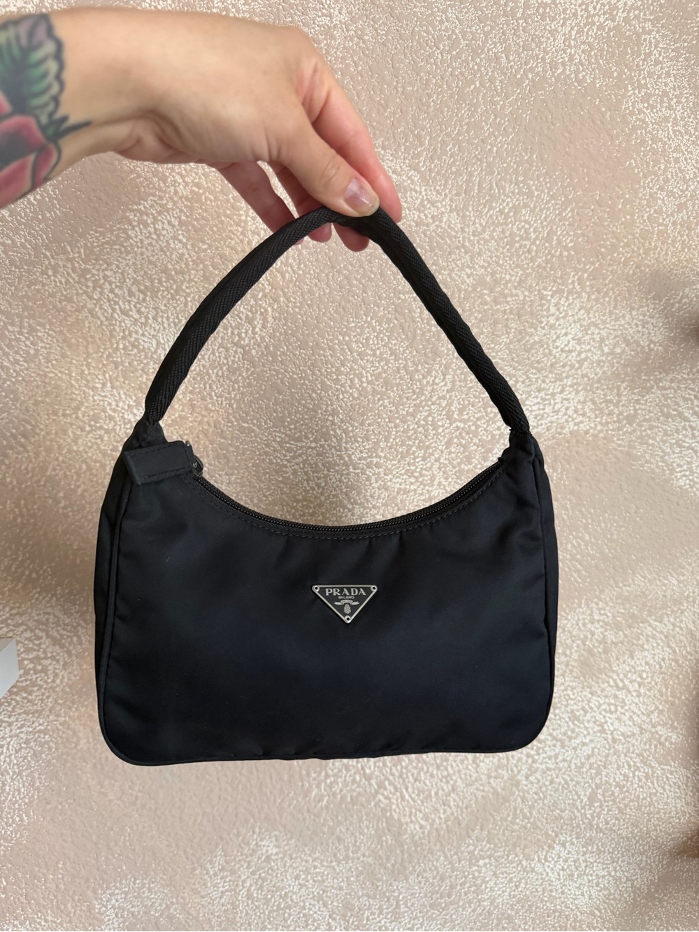 Prada Black Mini Nylon Shoulder Bag with Triangle Logo